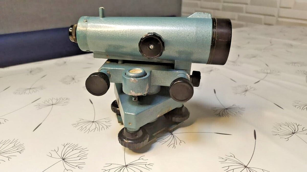 Soviet optical level N-3 surveying instrument with hammered blue-green finish