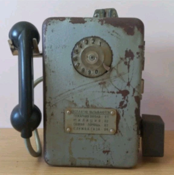Vintage USSR street telephone with rotating dial and top coin acceptor