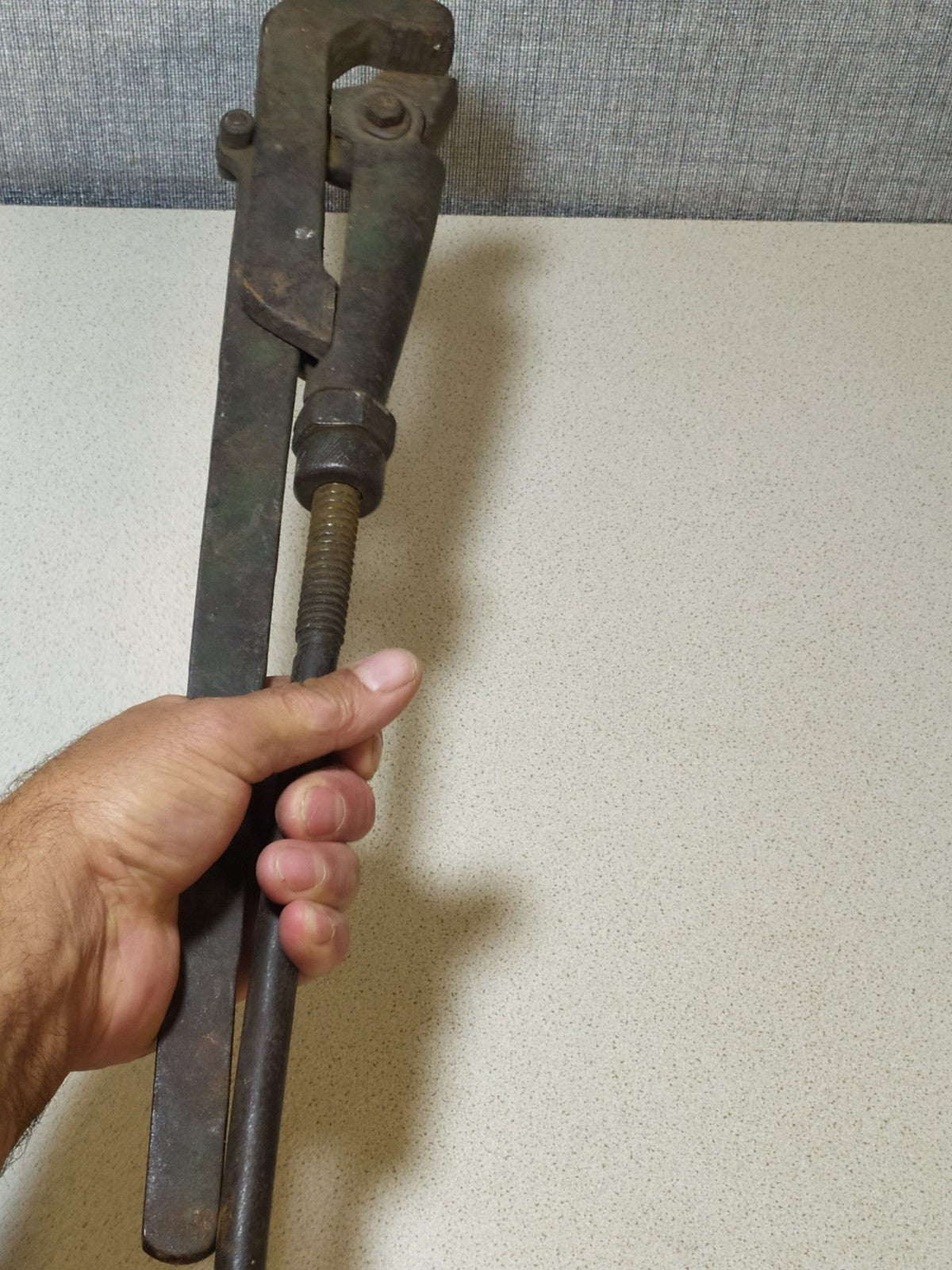 Vintage Soviet pipe wrench of heavy forged steel, approx. 50 cm long