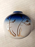 Soviet porcelain bud vase with cobalt blue ombre glaze and gold floral motifs