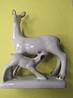 Soviet porcelain figurine of a doe with a fawn from the Polonne factory