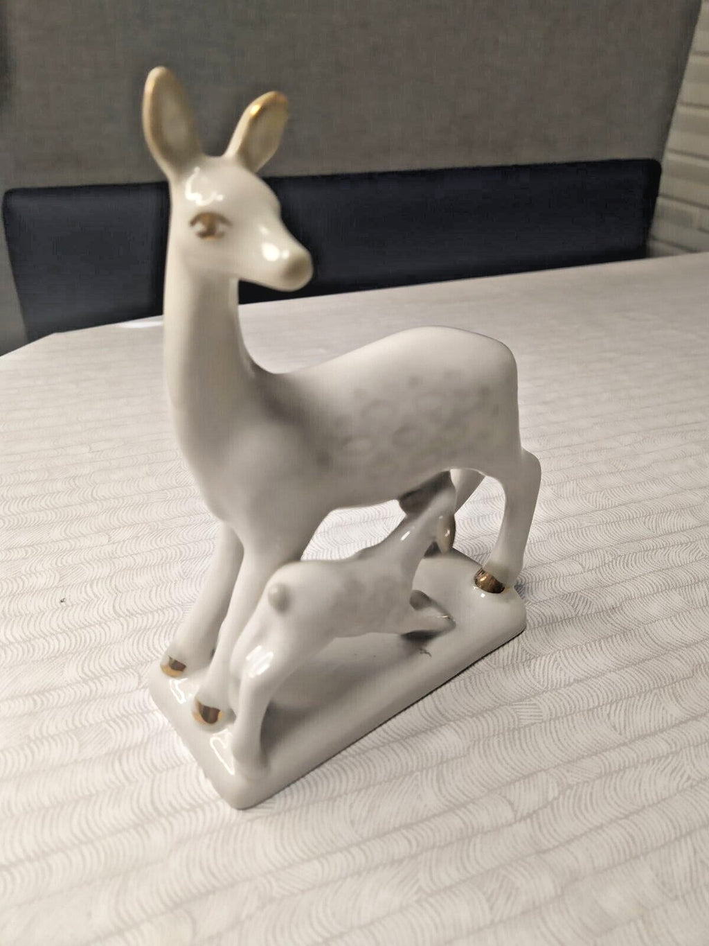 Polonne porcelain doe and fawn with hand-painted spots and gold hooves