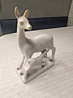 Polonne porcelain doe and fawn with hand-painted spots and gold hooves