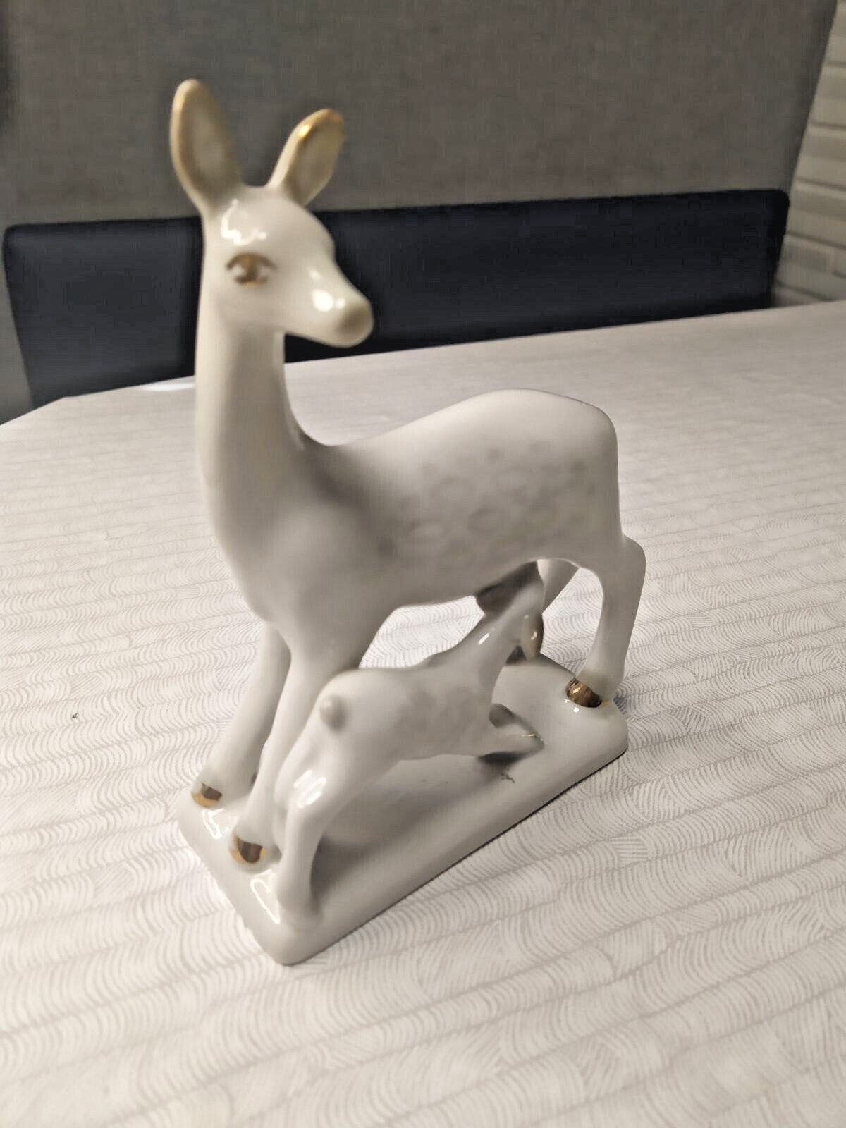 Polonne porcelain doe and fawn with hand-painted spots and gold hooves