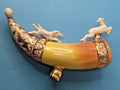 Soviet porcelain drinking horn The Hunt with dogs and deer, Krasnodar Chaika luster glaze