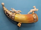 Soviet porcelain drinking horn The Hunt with dogs and deer, Krasnodar Chaika luster glaze