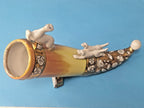 Vintage Soviet porcelain horn with hand-painted gold floral pattern
