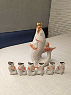 Polonne porcelain fish liquor set orange scales and gold gilding