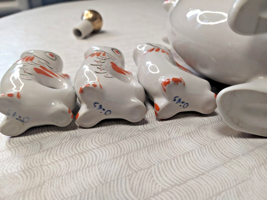 Polonne porcelain fish liquor set orange scales and gold gilding – detail 7