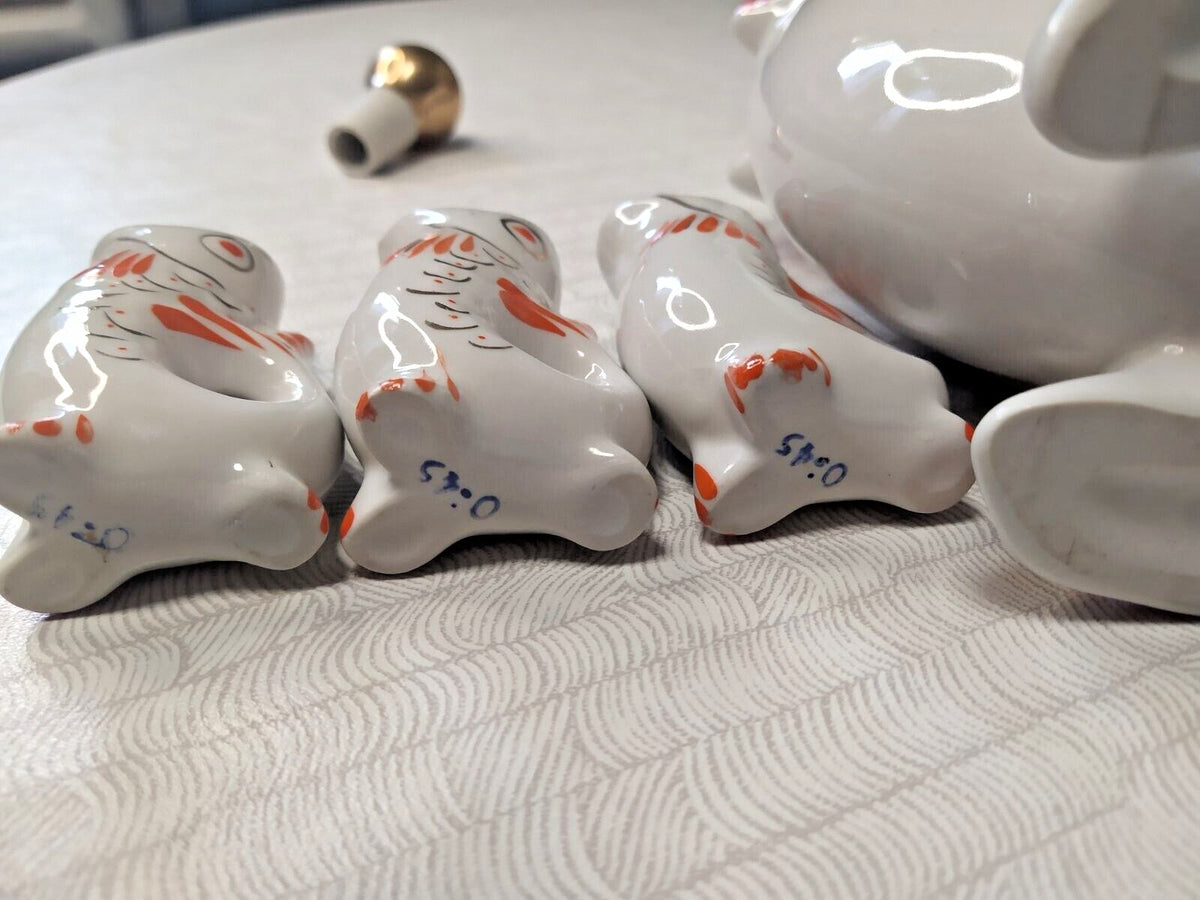 Polonne porcelain fish liquor set orange scales and gold gilding – detail 7