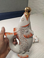 Six small Soviet fish shot glasses in orange and gold – detail 9