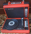 Soviet portable record player Lider-306 Mono in orange and black briefcase case