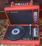 Soviet portable record player Lider-306 Mono in orange and black briefcase case
