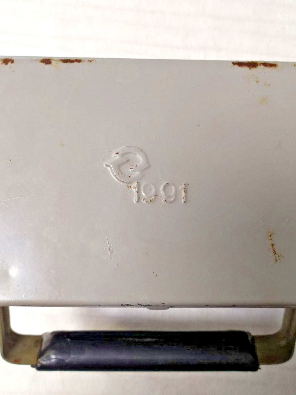 Industrial lantern lid engraved with factory logo and year 1991 – detail 12