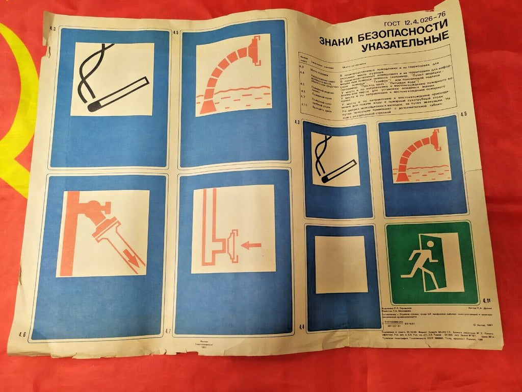 Soviet safety signs poster from 1991 with industrial directional signs