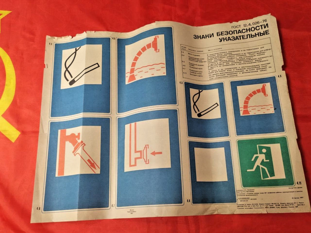 Vintage Soviet safety signs poster according to GOST 12.4.026-76