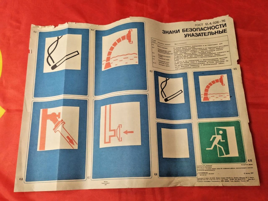 USSR vintage poster headline Safety Indication Signs in Russian