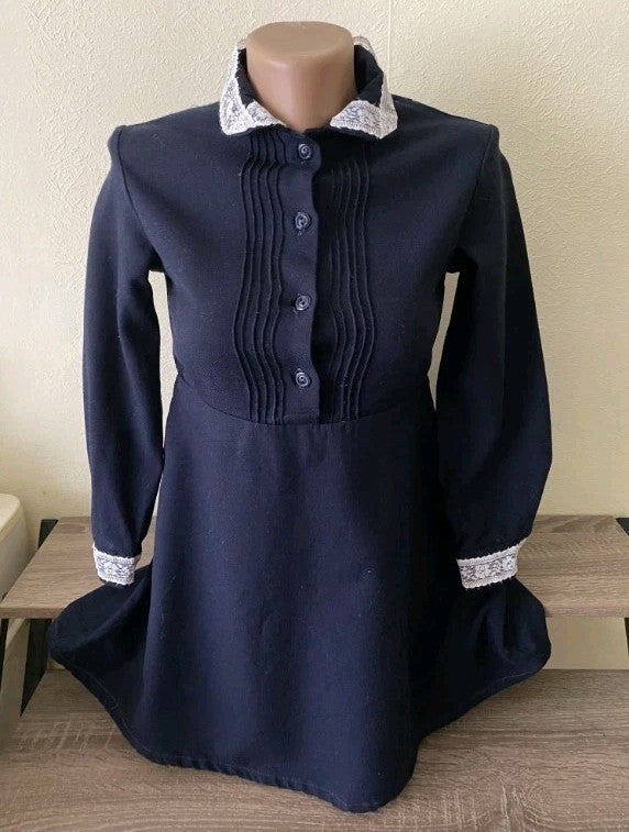 Soviet school uniform dress for girls with lace collar and cuffs, size 116