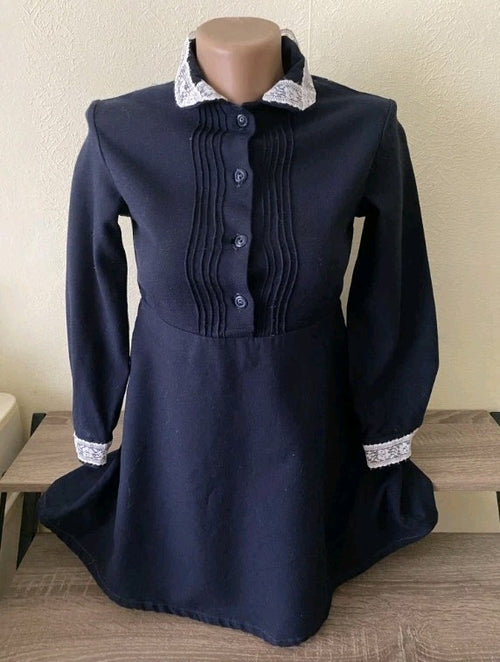 Soviet school uniform dress for girls with lace collar and cuffs, size 116