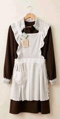 Soviet school uniform dress with white sarafan apron, new old stock from 1989