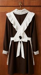 Brown USSR school dress with lace collar and cuffs, NOS