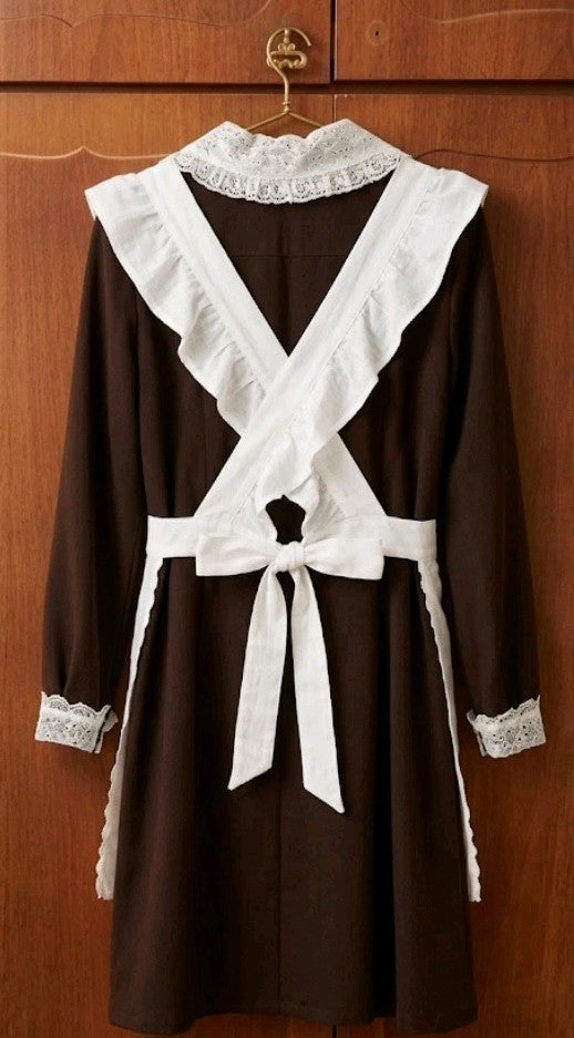 Brown USSR school dress with lace collar and cuffs, NOS