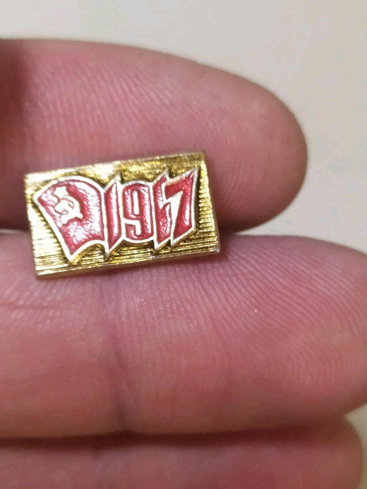 Soviet communist labor pin, enamel close-up