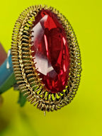 Gilded USSR brooch shown with measuring tape for scale – detail 19