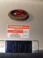 Gilded USSR brooch shown with measuring tape for scale – detail 22