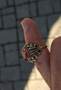 Soviet silver ring with 875 hallmark, gilding and synthetic corundum stone
