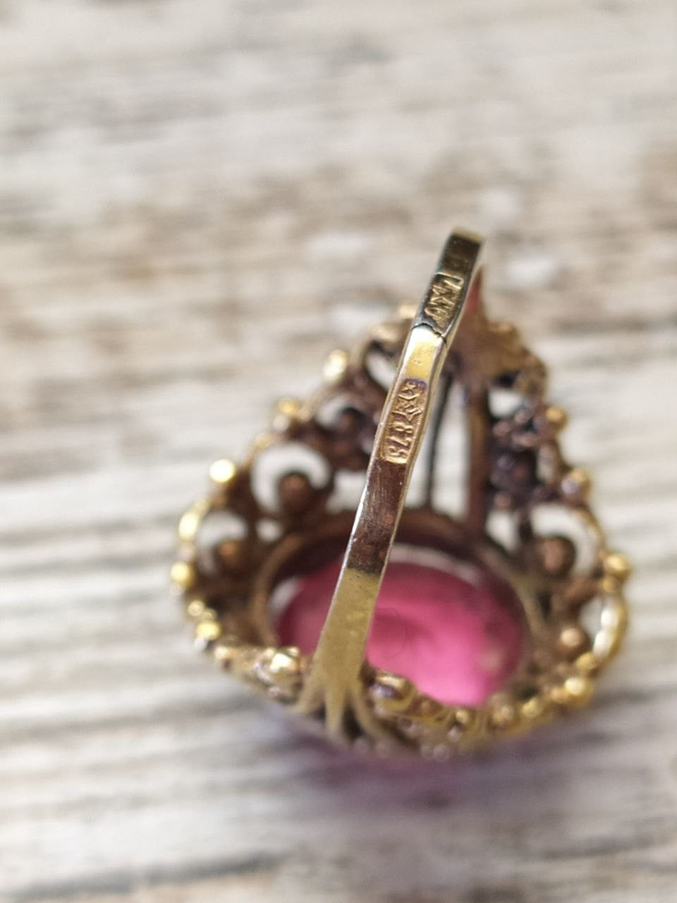 Vintage Soviet jewelry, gilded ring with synthetic corundum, side view – detail 12