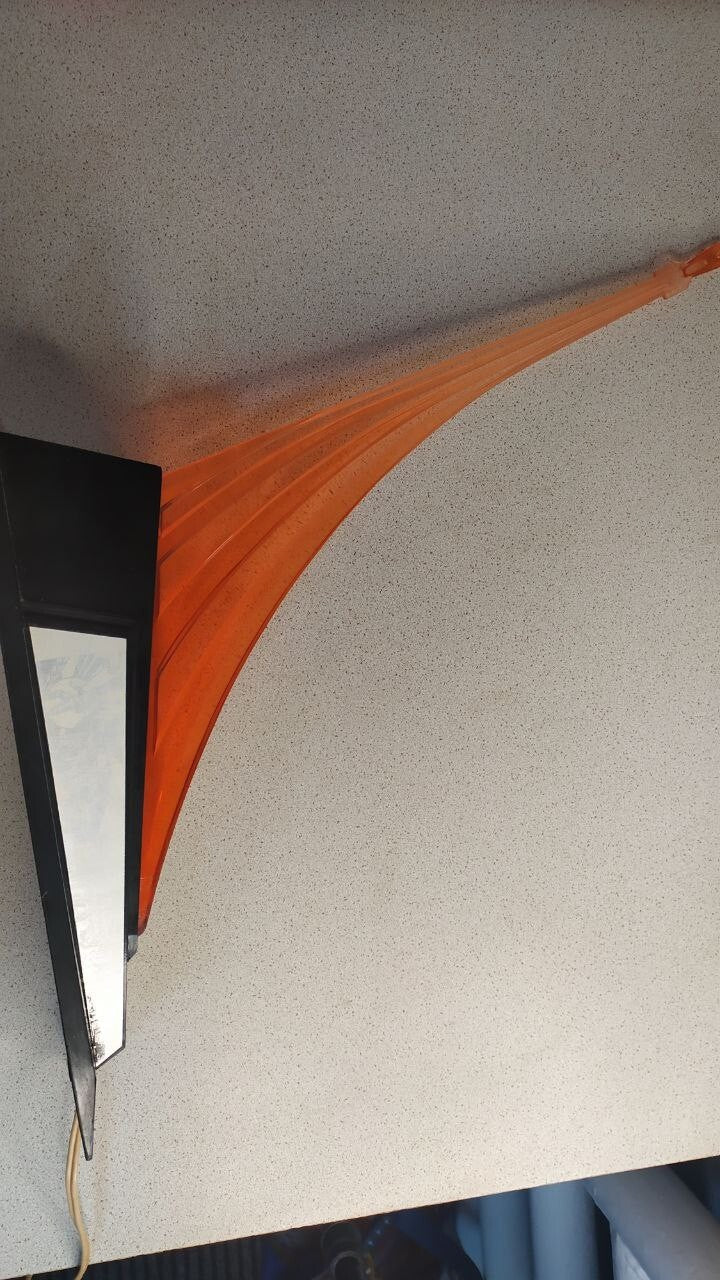 Vintage Soviet rocket lamp lit with translucent orange-red plexiglass – detail 11