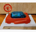 Soviet space toy Planetohod rover with red body, blue canopy and radar dish