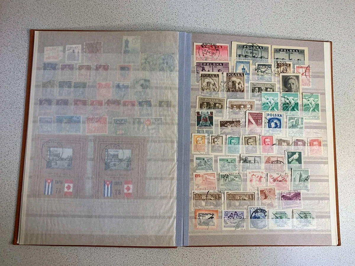Eastern Bloc stamps arranged behind protective strips on album pages – detail 13