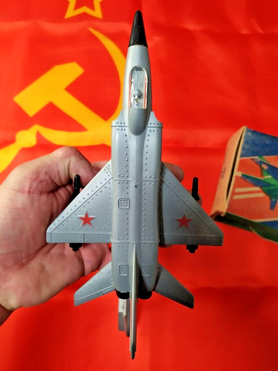Silver plastic Su-15 interceptor model with decals intact – detail 5