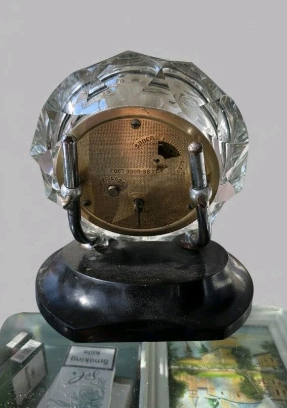 Vintage Mayak desk clock with heavy faceted crystal