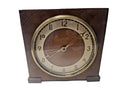 Soviet Vesna table clock with square wooden case and gold-brass bezel