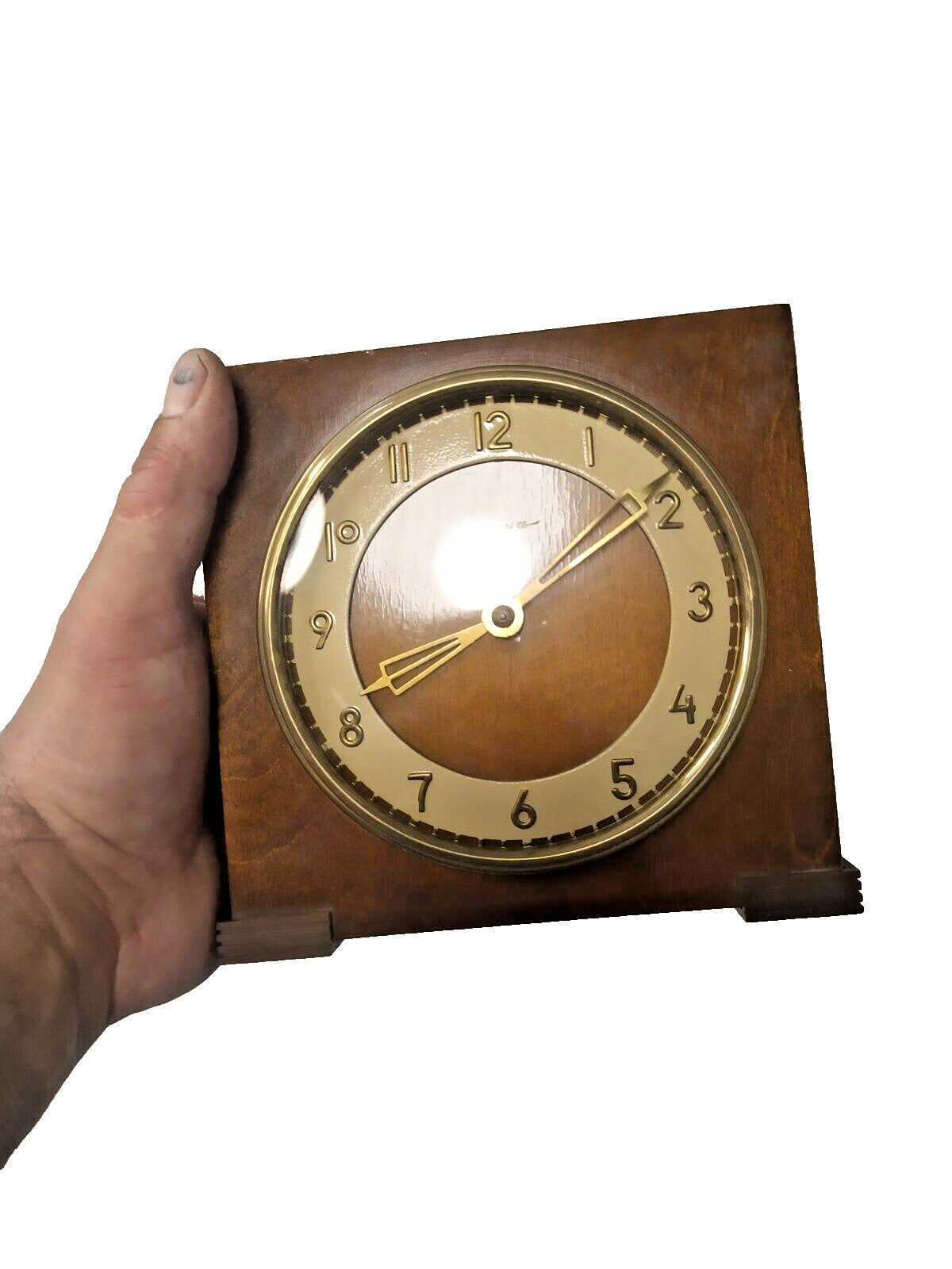 Vintage Vesna mechanical clock with craquelure wood-colored dial