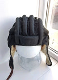 Soviet tanker helmet TShL-4 in black canvas with fur lining and four ribs