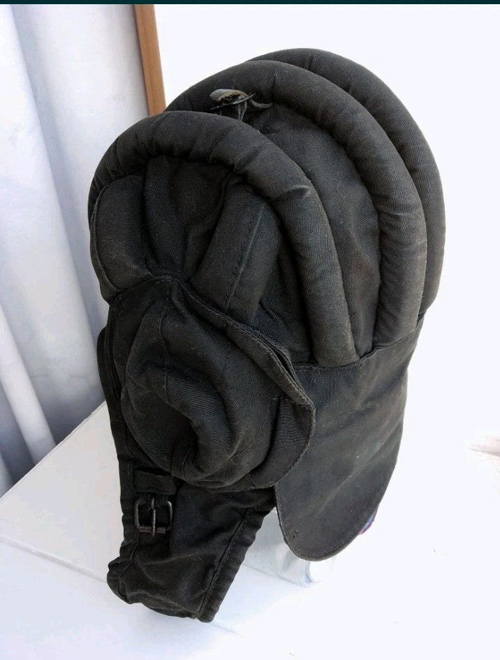 Vintage USSR winter tank crew helmet with leather chin strap and metal buckle