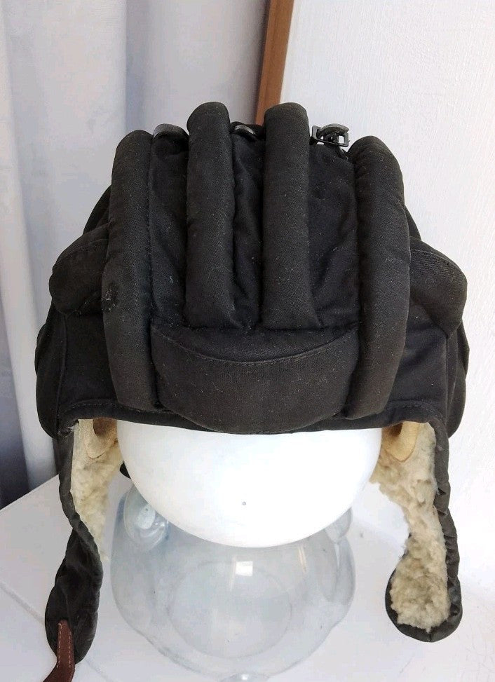 Vintage USSR winter tank crew helmet with leather chin strap and metal buckle – detail 8