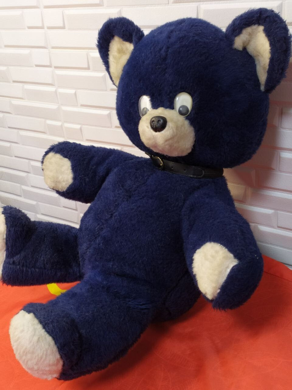 Vintage Soviet plush bear face with black plastic eyes and molded nose