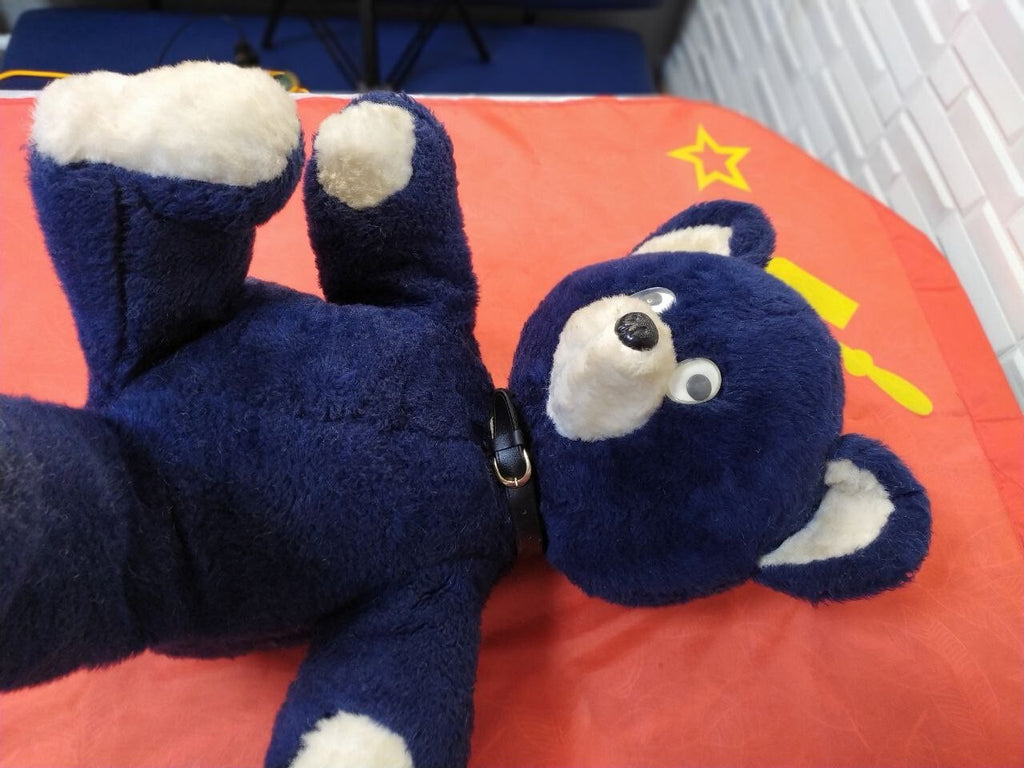 Old Soviet Mishka toy bear full height view, about 60 cm tall