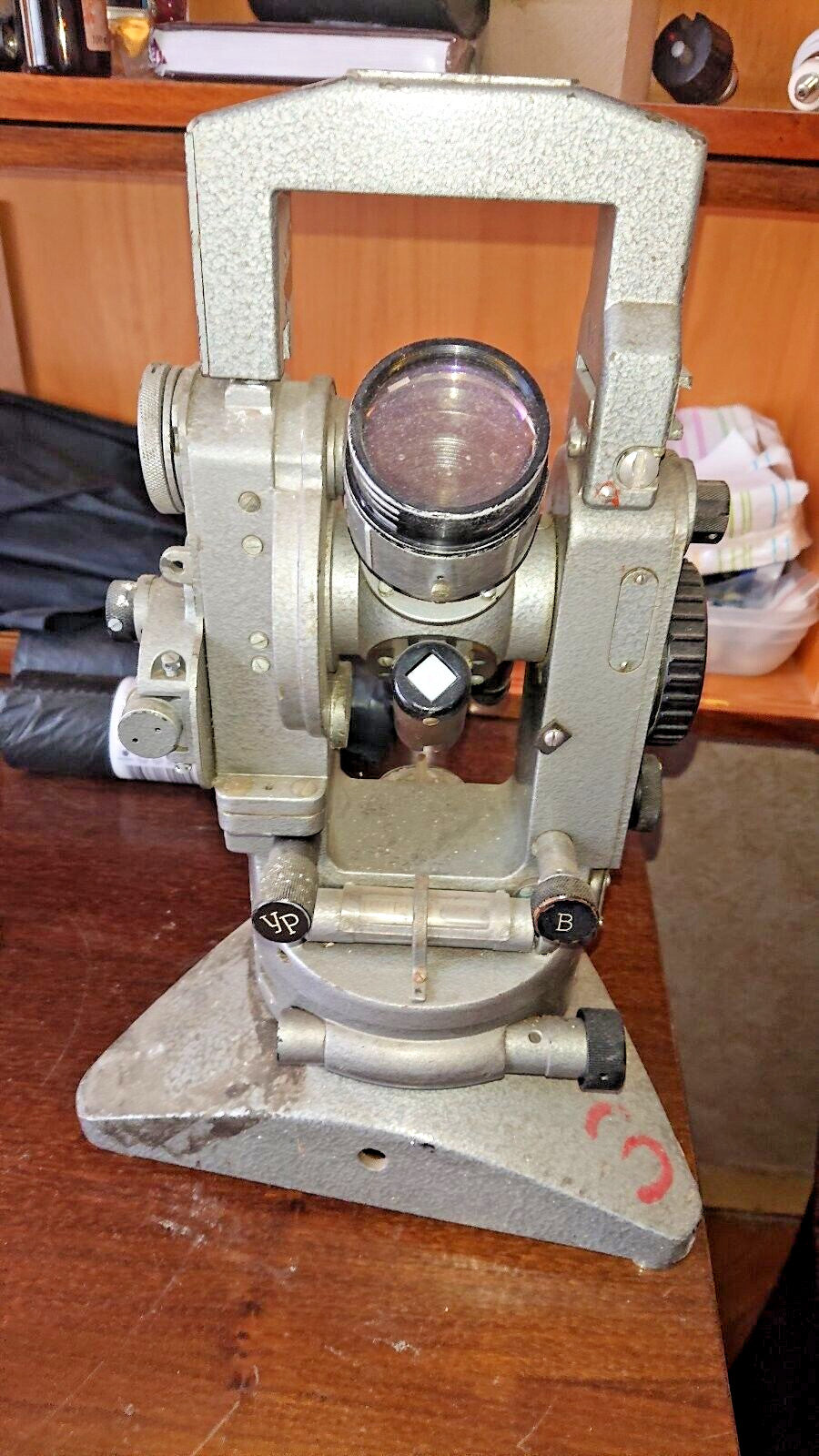 Vintage surveying instrument telescope and optics close-up – detail 15