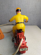 Old Soviet toy motorcycle red lithographed tin body, side view – detail 13
