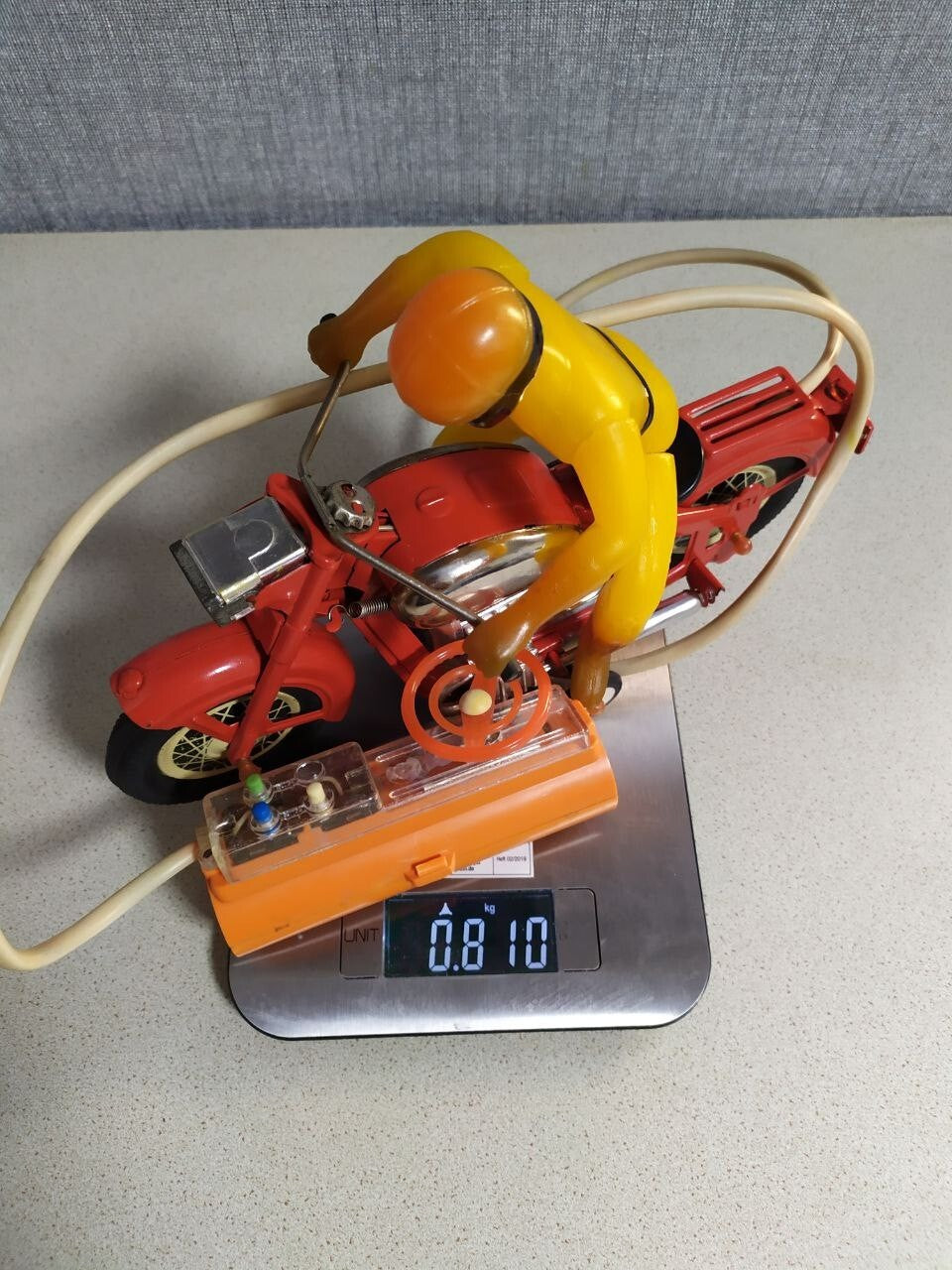 Orange wired remote control unit for Soviet tin toy motorcycle – detail 21