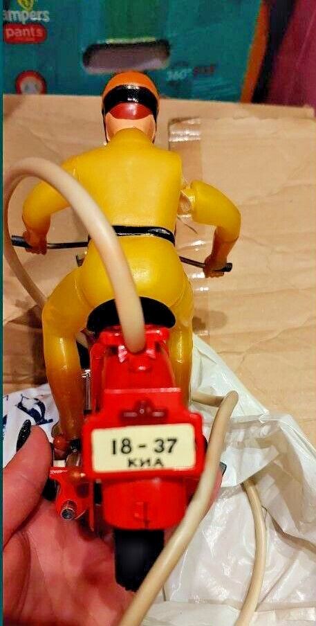 Orange wired remote control unit for Soviet tin toy motorcycle – detail 6