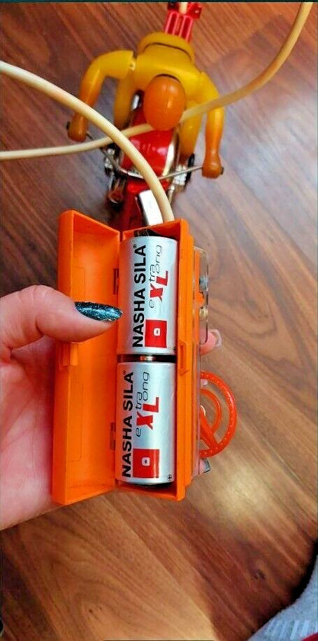 Orange wired remote control unit for Soviet tin toy motorcycle – detail 9