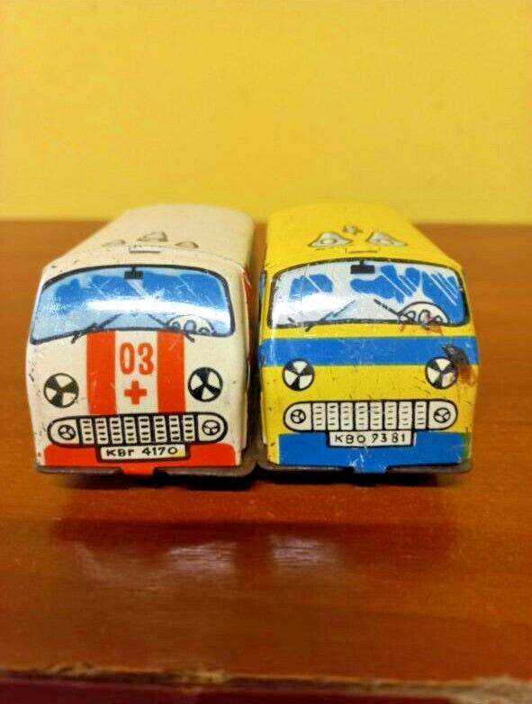 Soviet tin toy RAF-977 Latvia minibuses, Ambulance and Militia versions