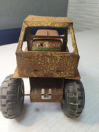 Old Soviet tin toy tractor side view with large rubber tires – detail 9